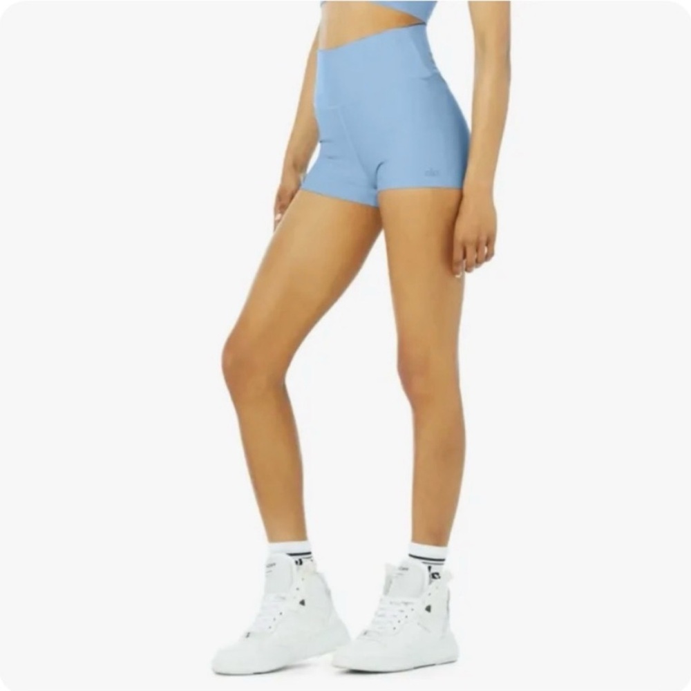 ALO 2 Pack High Waist Airlift Yoga Hike Pink Rose Seashell Blue Biker Shorts - Picture 6 of 9